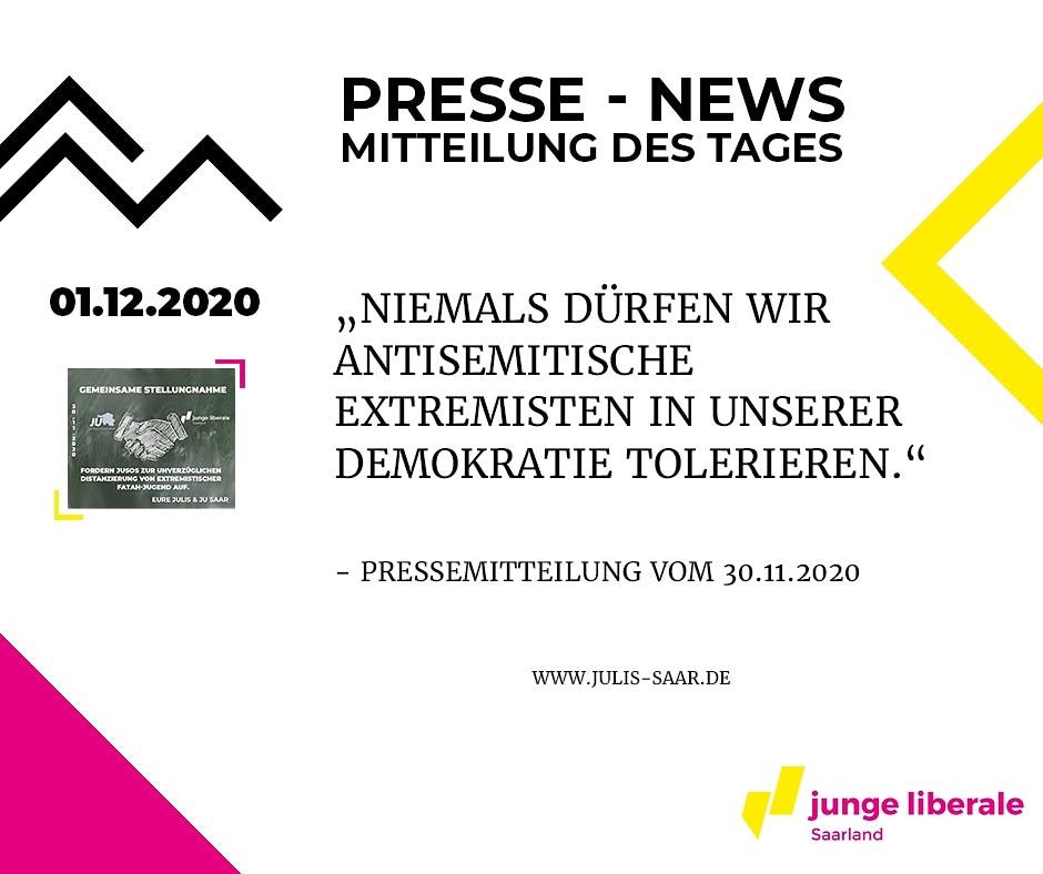 Pressemitteilung der Jungen Liberalen Saar und der Jungen Union Saar zum Thema Antisemitismus